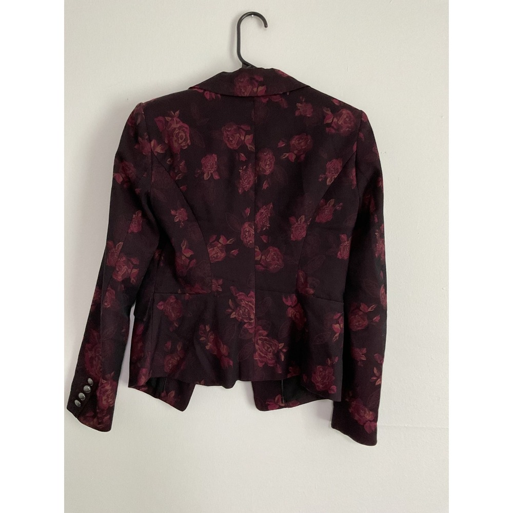White House Black Market Floral Blazer Burgundy Rose Jacquard Jacket 2 - Picture 6 of 9